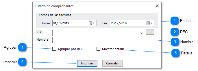 Listado de comprobantes