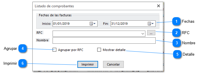 Listado de comprobantes