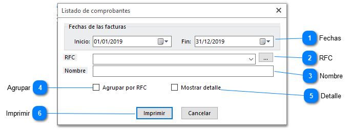 Listado de comprobantes