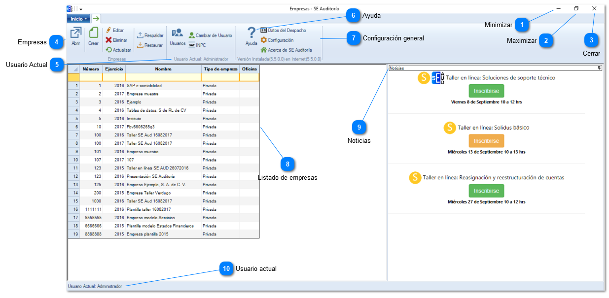 Ventana de inicio SE Auditoría